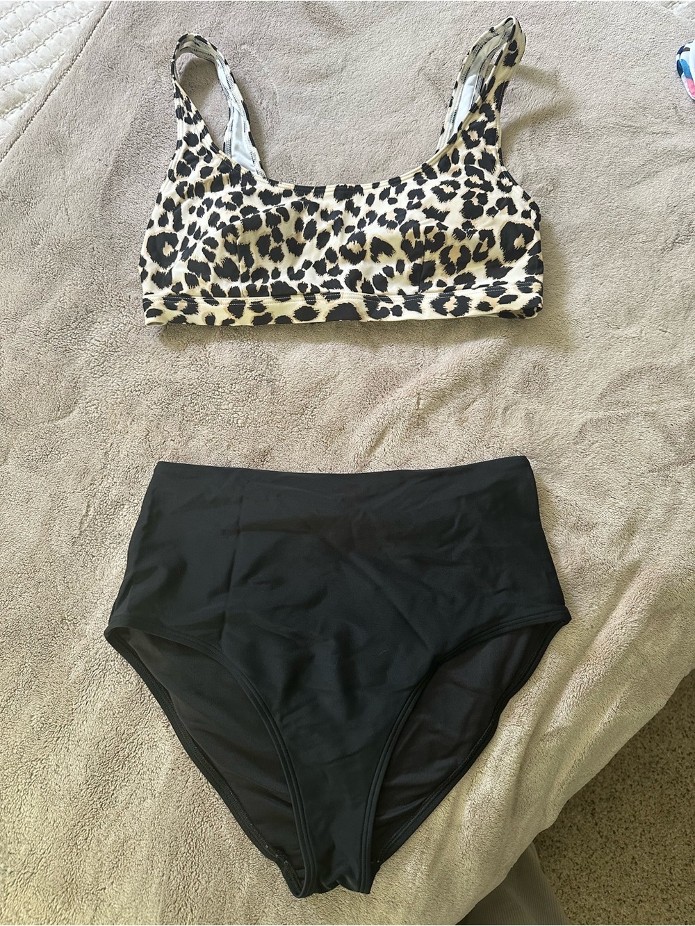 Old Navy Leopard Print Bikini Top with Black High-Waist Bottoms